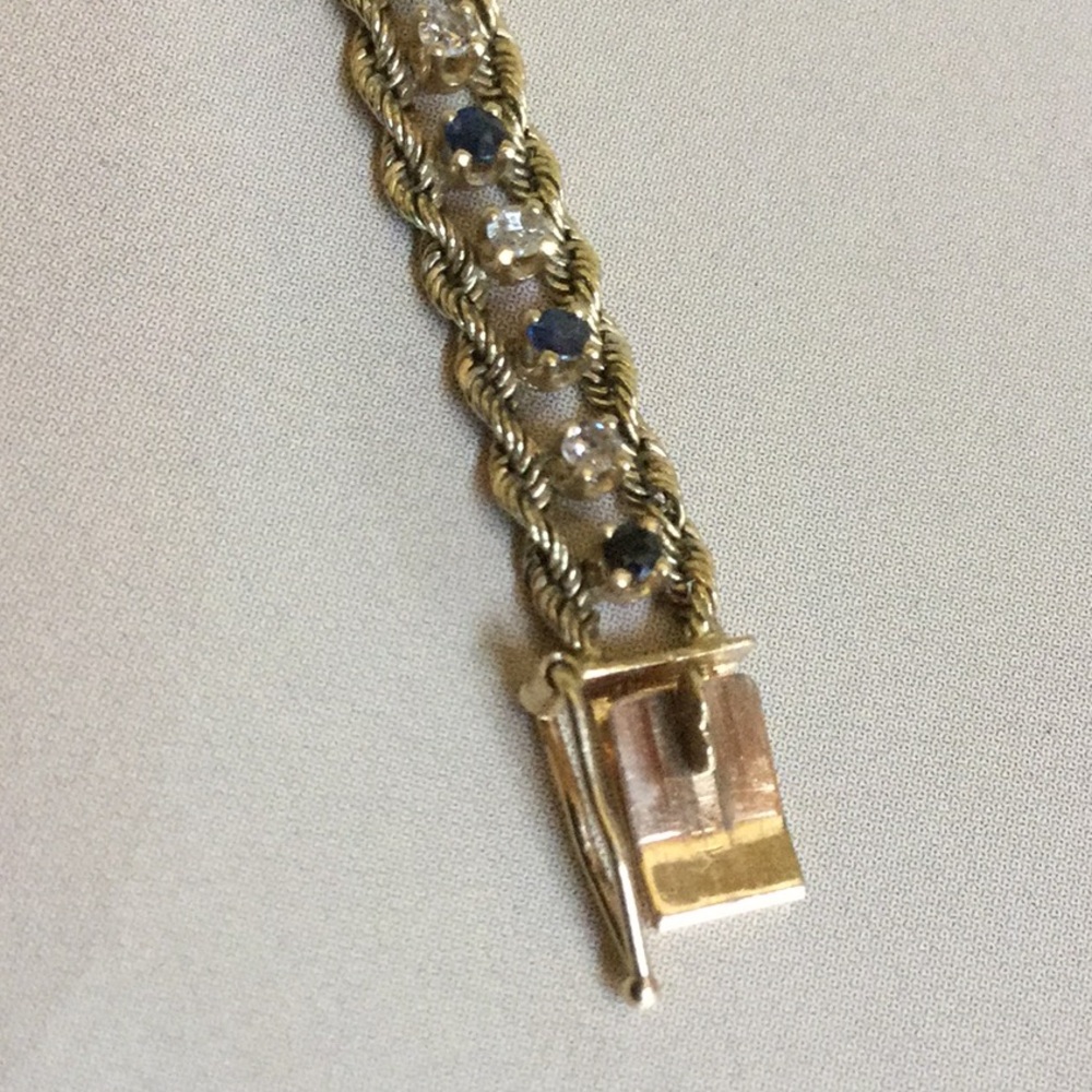 Sapphire diamond bracelet vintage AS IS natural diamond gold 14K needs repair